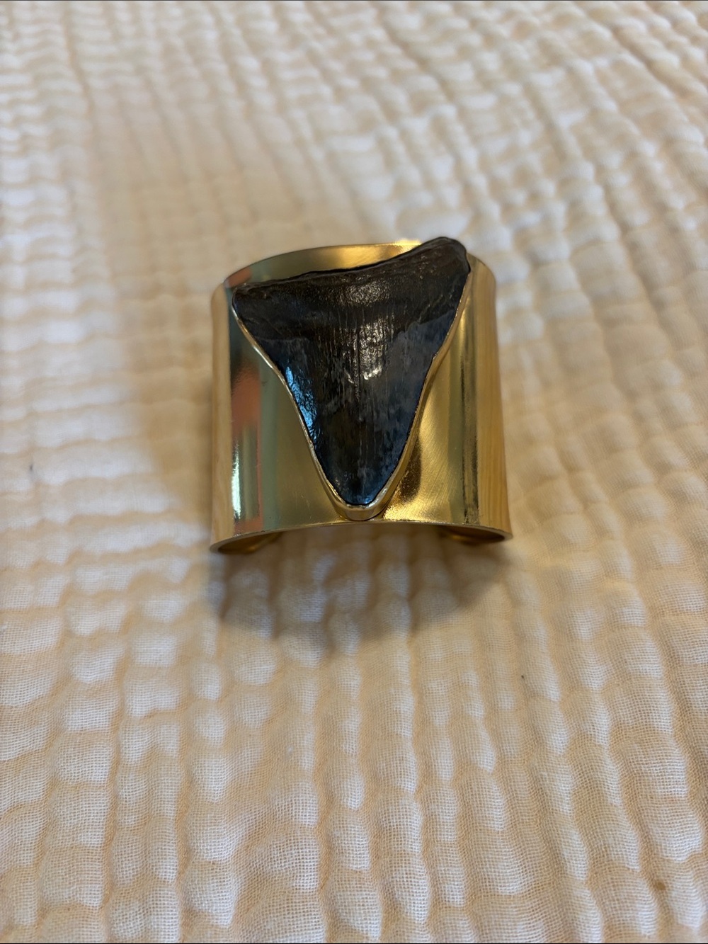 Gold Cuff Bracelet with huge shark tooth